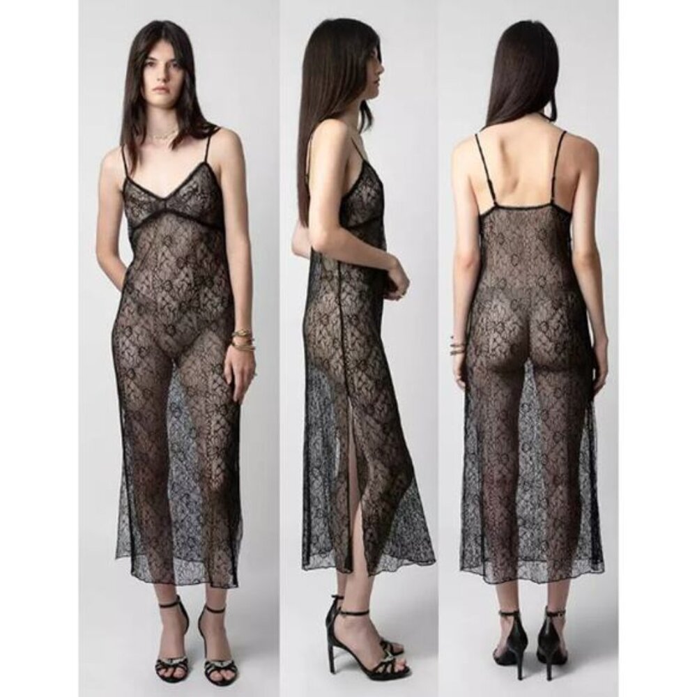 ZADIG & VOLTAIRE Ryzig Sheer-lace Slip Dress In Black